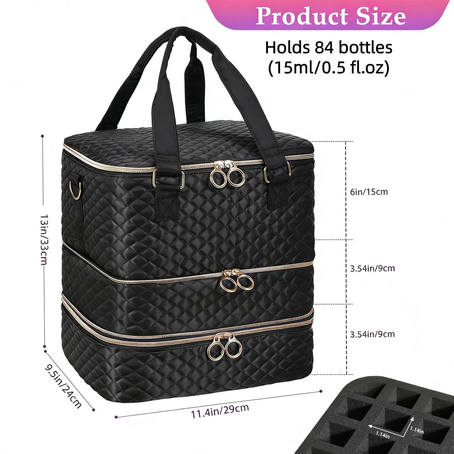 YUYAFN Nail Polish Organizer Case - Holds 84 Bottles Nail Polish & Nail Lamp Large Nail Polish Organizer Bag for Manicure Tools, Nail Polish Kit (Black)