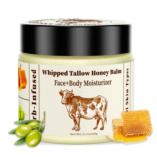 Yayabb Organic Grass-fed Whipped Beef Tallow Balm With Raw Honey Beef Tallow and Honey Balm for Skin Face Natural Moisturizer Body Lotion, Skin Care Lip (2.10Oz)