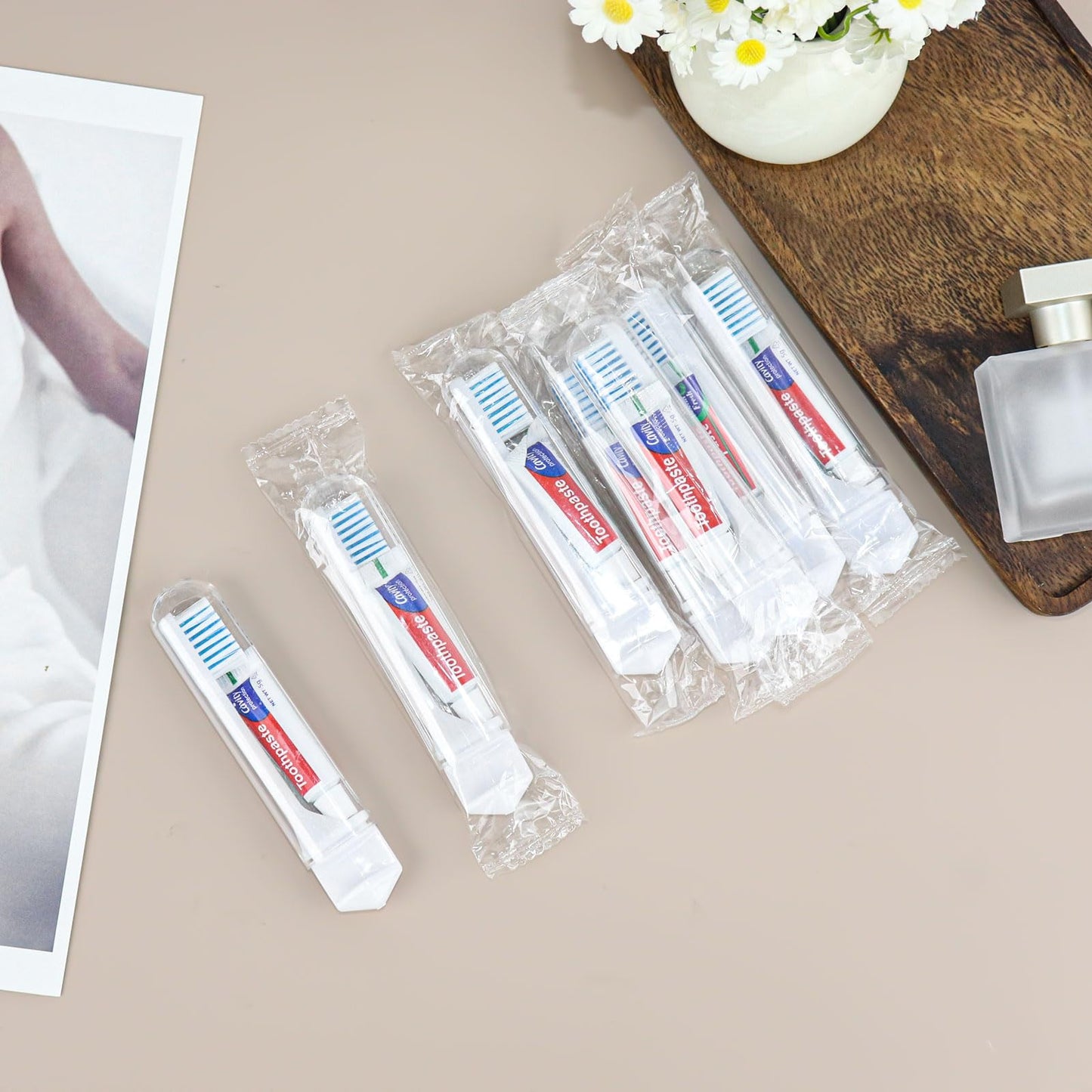 Lilingsty Toothbrush and Toothpaste Travel, Individually Packaged with Storage Box, Foldable Storage, Toothbrush Travel Size is Suitable for Camping, Business Trip (100-PACK)