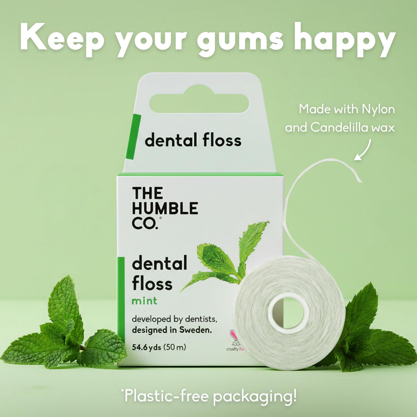 The Humble Co Mint Dental Floss, 4 Pack - Vegan Expanding Dental Floss for Adult & Kids - Non-Toxic, Thick Expandable Floss for Gum Health - Oral Care & Hygiene - 220 Yards