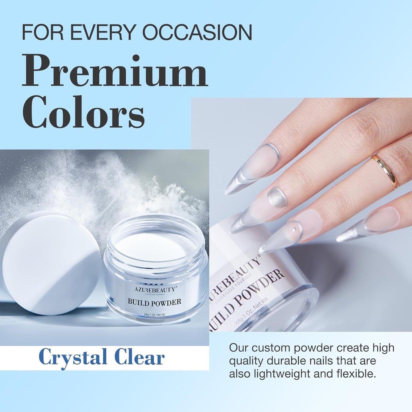 Clear Dip Powder for Nails - Essential Dipping Build Powder + 4 Dip Powder Liquids Set | 15ml/0.5oz