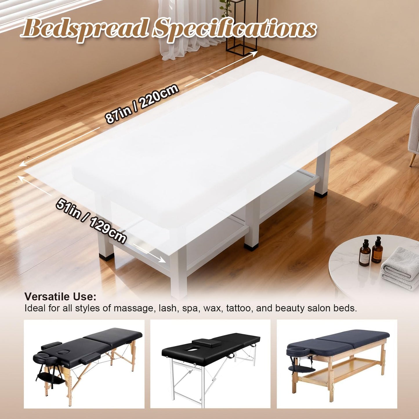 87"x51" Massage Table Sheets, Waterproof PVC Massage Table Cover, Reusable Wax Mat Pad Oilproof Lash Bed Cover, Massage Bed Cover Waxing Mat for Beauty Salon, SPA, Lash Extension, Tattoo (White 2pcs)