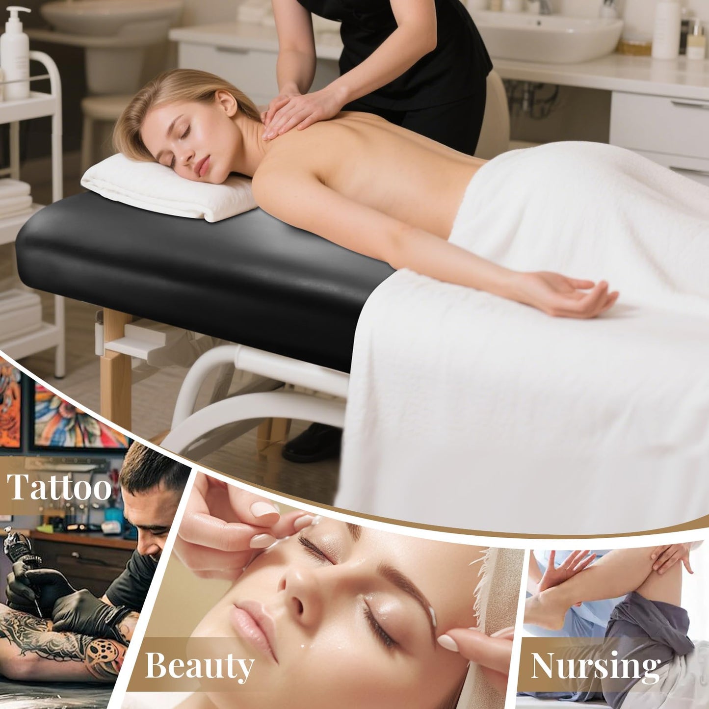 XIAROGEE Leather Massage Table Cover Wipeable Covers for Massage Table Waterproof Vinyl Replacement Bed Cover Protector for Lash/Spa (Black, 1)