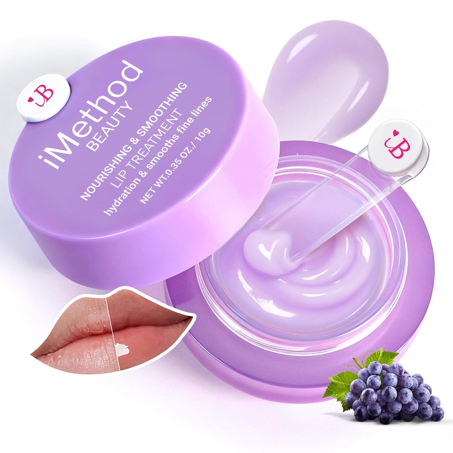 iMethod Overnight Lip Mask - Hydrating Lip Butter Balm with Hyaluronic Acid, Lip Moisturizer For Very Dry Lips, Lip Sleeping Mask to Nourish & Repair Cracked Lips, Smoothes Fine Lines - Grape