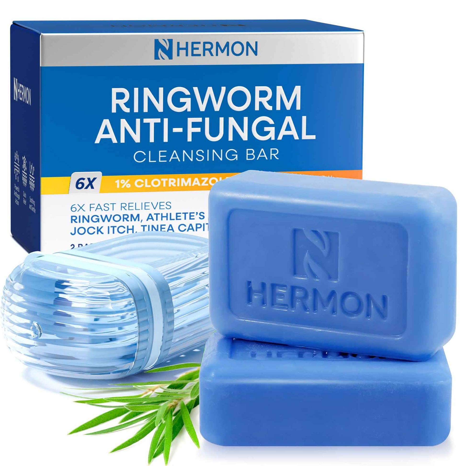 Hermon Powerful Ringworm Antifungal Soap – Treatment for Ringworm, Athlete’s Foot & Jock Itch – Tea Tree Oil & Sulfur Formula – Fungal Soap for Daily Body Wash – 2 Pack