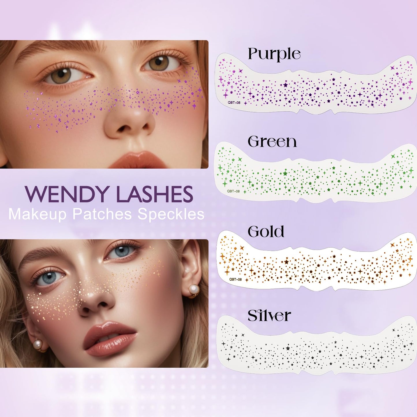 Wendy 10PCS Glitter Freckles Face Tattoo, Makeup Patches - Face Glitter Makeup Speckles, Waterproof Face Glitter Speckles Patches, Cute Glitter Makeup Accessories for Women(Green)
