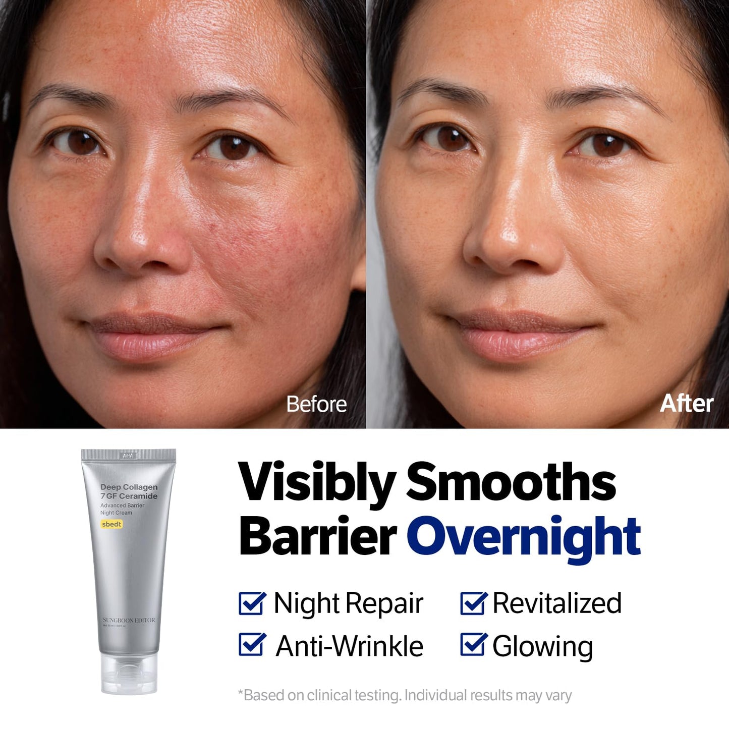 SUNGBOON EDITOR Deep Collagen 7GF Korean Night Cream for Face and Neck, Advanced Skincare Formula & Nighttime Moisturizer, 5 Ceramides & Retinol, Firm-Looking/Barrier-Supporting, 1.69oz