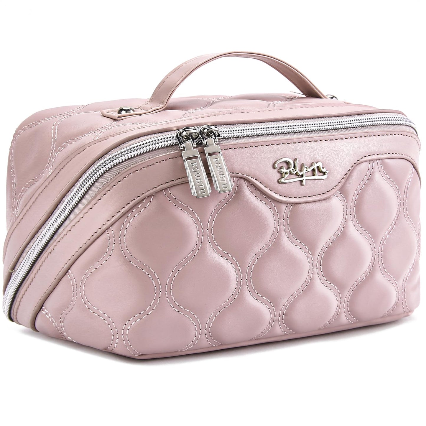 BOYATU Travel Makeup Bags for Women Cosmetic Bag: Puffy Make up Bags Set of 3 - Vegan Leather Makeup Organizer - Waterproof Large Toiletry Bag with Compartments - Travel Essentials (H-3-Pink)