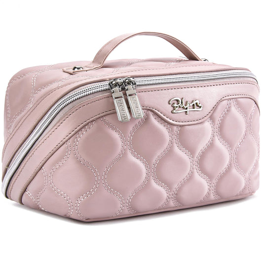 BOYATU Travel Makeup Bags for Women Cosmetic Bag: Puffy Make up Bags Set of 3 - Vegan Leather Makeup Organizer - Waterproof Large Toiletry Bag with Compartments - Travel Essentials (H-3-Pink)