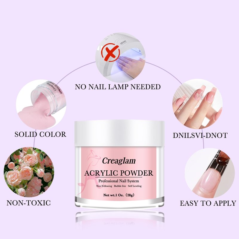 Creaglam Super Nail Acrylic Powder: 3 Pcs 28g Cover Pink Polymer for 3D Art Carving French Extension - Clear Dark Pink Professional - No Need Lamp