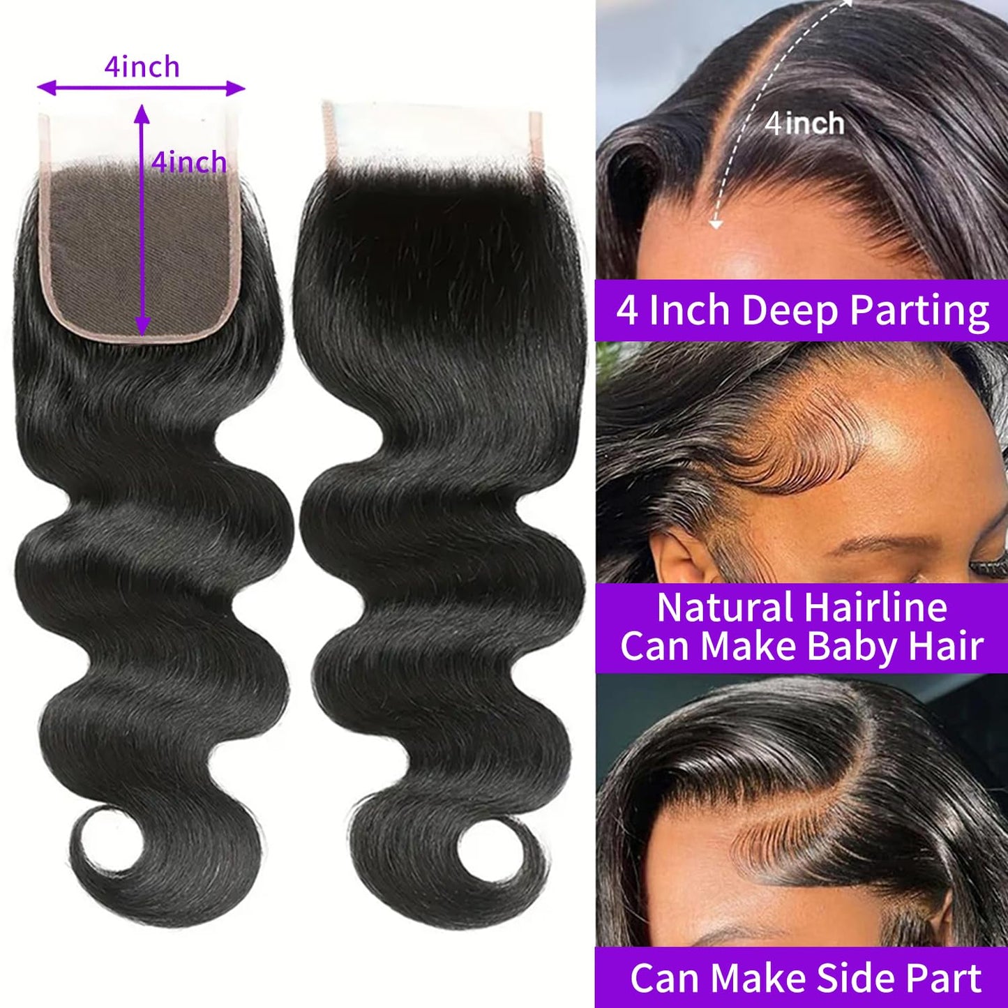 Lace Frontal Closure Deep Wave 13x4 Frontal HD Lace 14 Inch Brazilian Curly Virgin Human Hair Extensions Pre Plucked with Baby Hair Natural Black