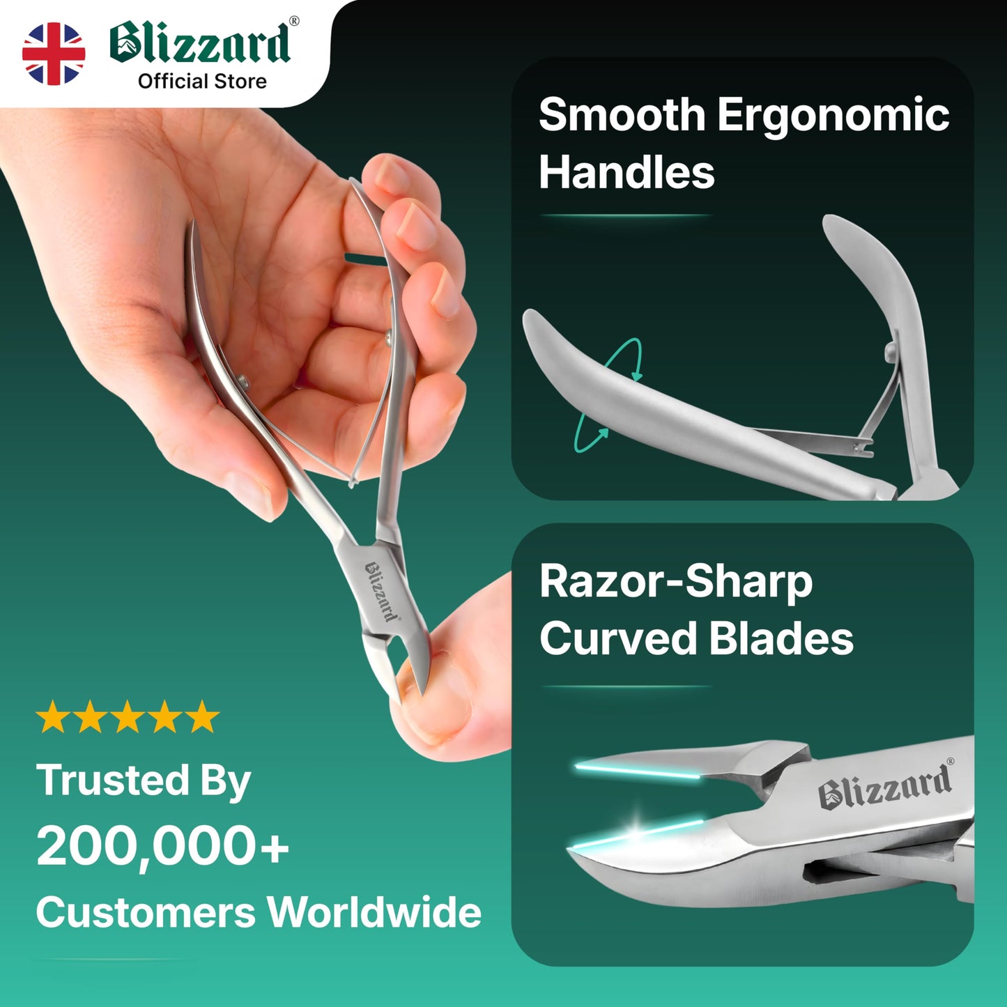 Blizzard Ingrown Toenail Clippers - Podiatrist Toenail Clippers for Thick Nails for Seniors - Ingrown Nippers for Men - German Steel Podiatry Tool with Toenail File - 13cm Concave Head