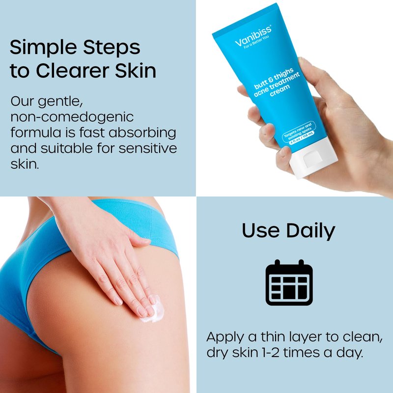 Vanibiss Butt & Thighs Acne Clearing Treatment - Back Acne Treatment - Body Acne Treatment Cream with 2% Salicylic Acid for Women - 4oz