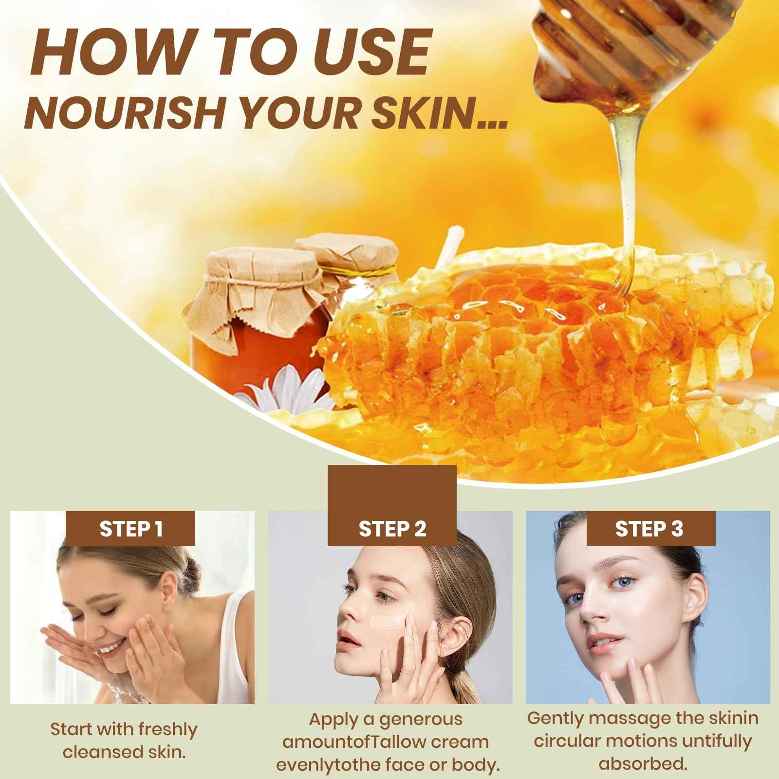 Beef Tallow for Skin, Tallow Face Moisturizer, Organic Grass-Fed Beef Tallow Balm with Raw Honey Blend, Hands, Body & Face Moisturizer, Natural Formula, Light Scent for Women and Men