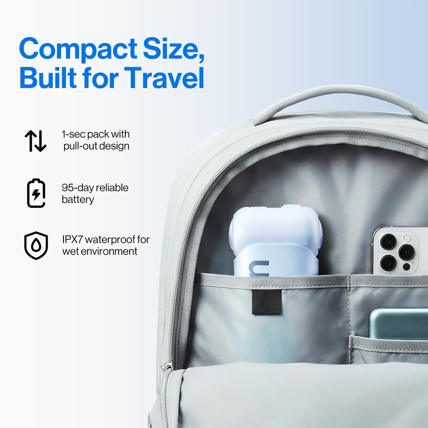 usmile C10 Portable Water Flosser for Travel – 95-Day Battery, 4 Modes, 360° Nozzle, 180ml Tank, IPX7 Waterproof, Dentist-Recommended for Braces, Implants & Sensitive Gums (Blue)