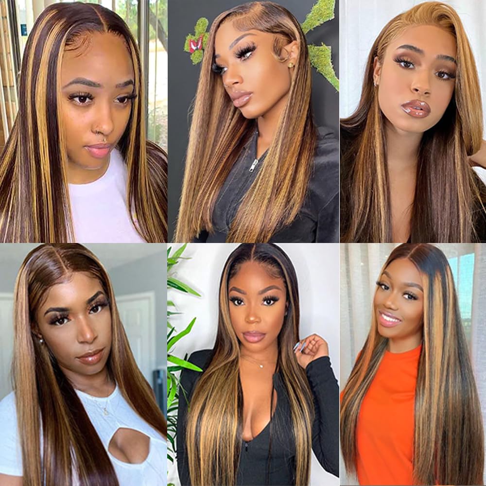 P4/27 Bundles Human Hair 4/27 Straight Bundle Ombre Human Hair Bundles 14 14 14 Inch Soft And Healthy Unprocessed Brazilian Remy Hair Extensions Honey Brown Bundle 3Pcs/Set