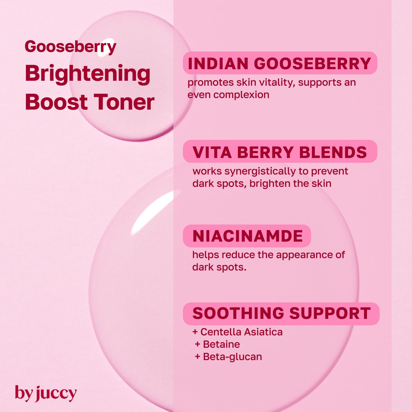 By Juccy Gooseberry Juicy Brightening TonerㅣHydrates & Reduces Dullness in Skin with Vitamin BerryㅣIndian Gooseberry, Niacinamide, Centella AsiaticaㅣBy Juicyㅣ5.07 fl. oz(150ml)