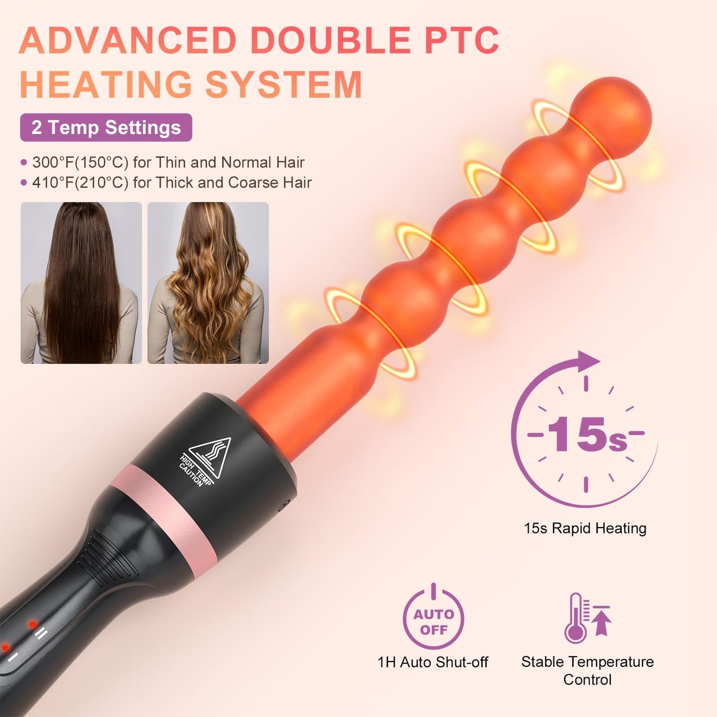5 in 1 Curling Wand Set - Thermal Brush and 4 Ceramic Hair Crimper