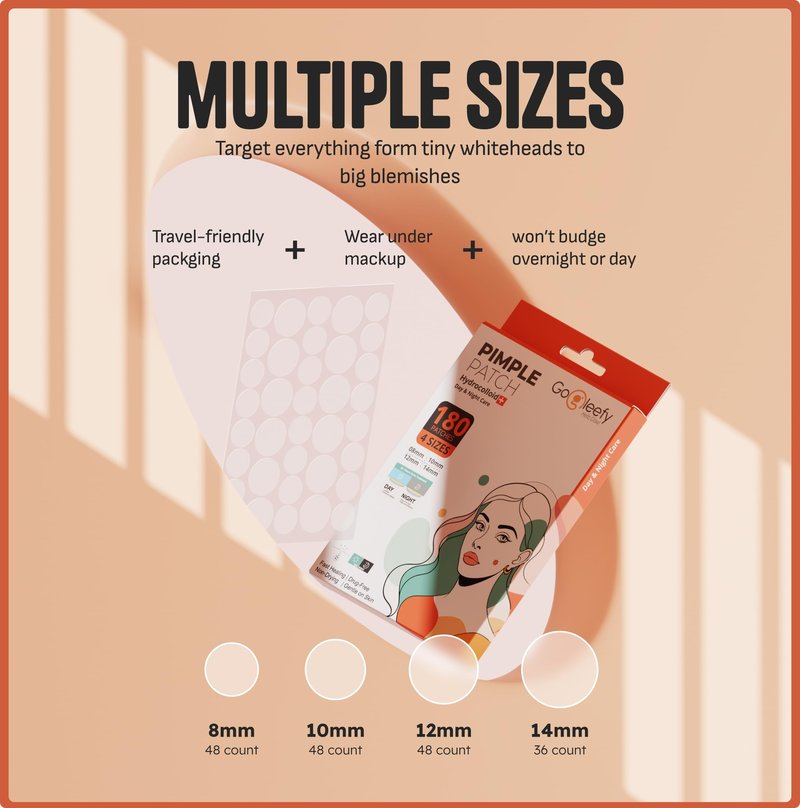 GoGleefy Pimple Patches for Face – Day & Night Acne Patches for Fast Healing, Skin Clarity – Invisible Hydrocolloid Patches, Waterproof Spot Treatment – All Skin Types Zit Patches of 60/120/180