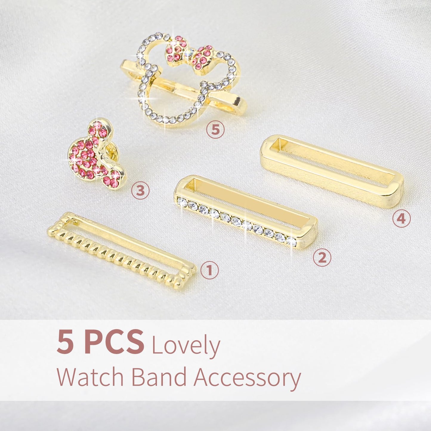 Shesyuki Watch Band Charms Set - Decorative Rings and Clasps with Shining Stones, Compatible with iWatch Series 1 to 8, Fits 38mm/40mm/41mm/42mm/44mm/45mm Models (No Watch Band)