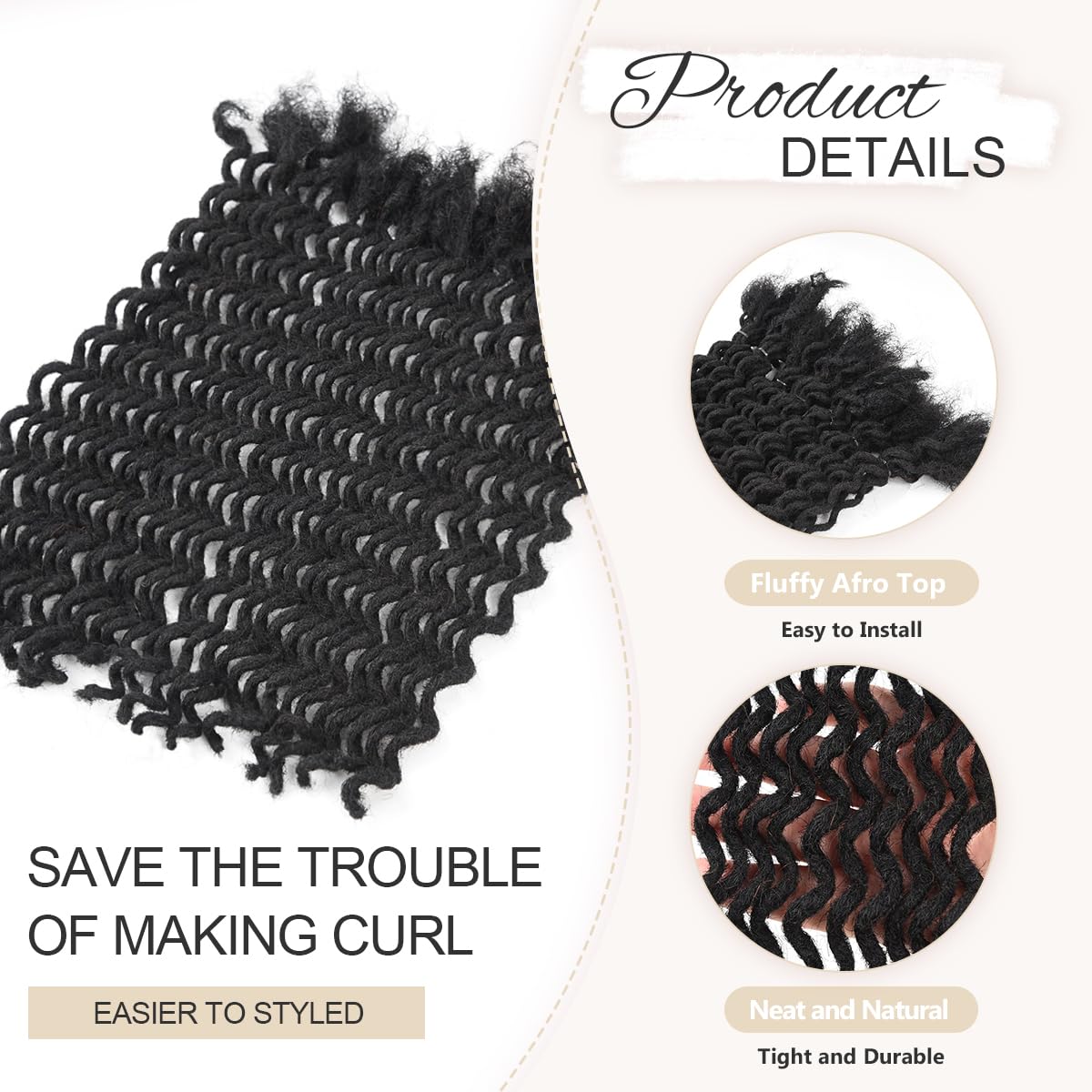 DAIXI Curly Wave Loc Extensions Human Hair, 100% Real Human Hair Dreadlock Extensions for Man/Women Handmade Permanent Dread Extensions Can Be Dyed Bleached Twisted (0.4cm, 1B, 6 Inch 20 Strands)
