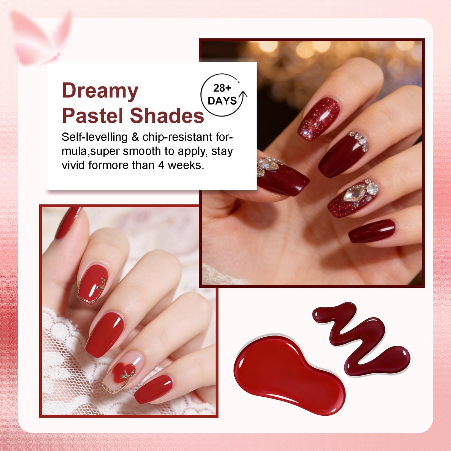 JR 12ml 10colors HEMA Free Red Gel Nail Polish Set Long Lasting Soak off UV Gel Polish Kit Nail Art DIY Manicure Salon Home Gifts for Women D Model