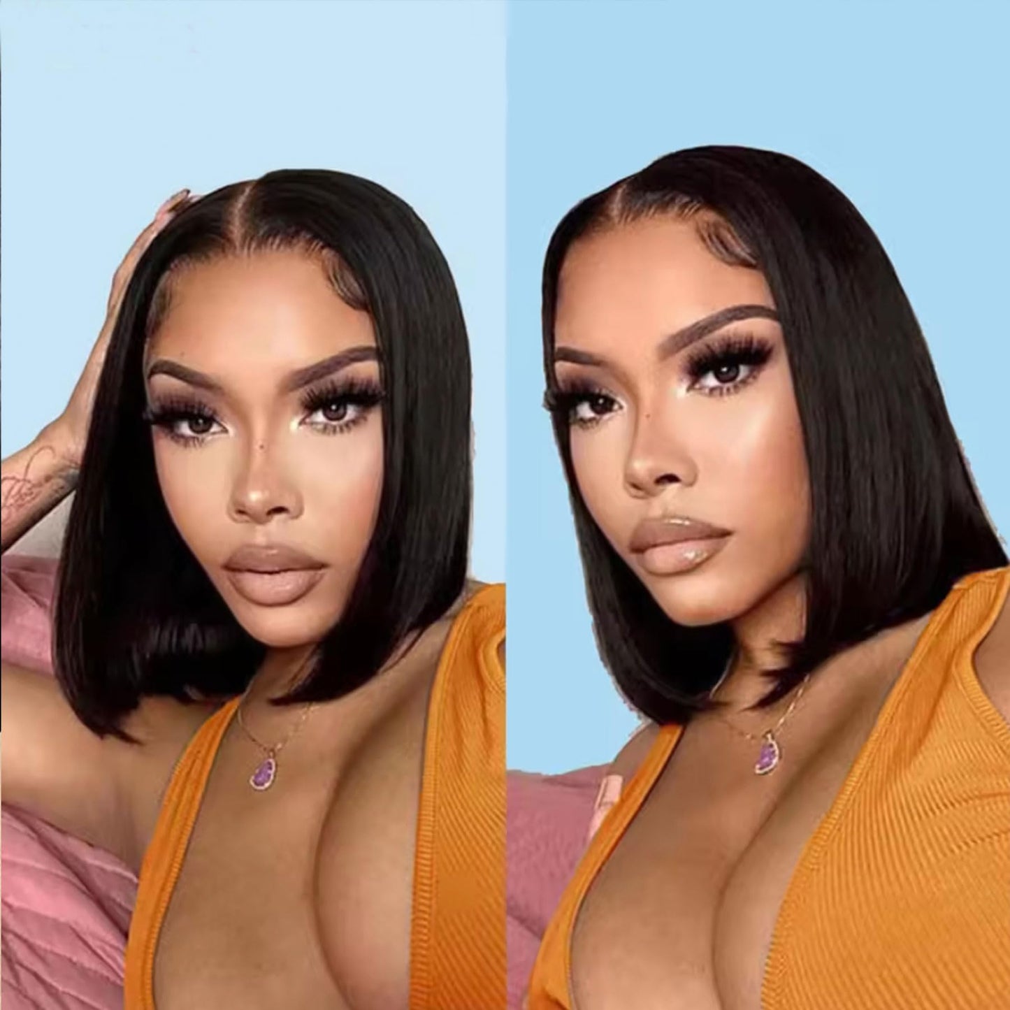 VIYAVIYA Water Bob Wig With Bangs 14inch Short Curly Wigs for Black Women None Lace 130% Density Glueless Human Hair Water Wave Brazilian Hair wigs Natural Color