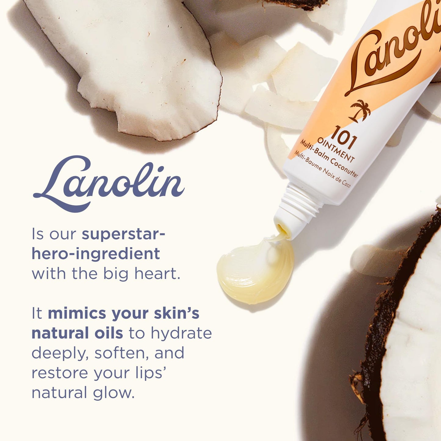 Lanolin 101 Multipurpose Ointment - Lanolin Lip Balm & Healing Ointment for Skin Barrier Repair - Moisturizer for Dry Lips, Cuticles & Elbows - No Petroleum Formula - Coconutter (0.35 oz)