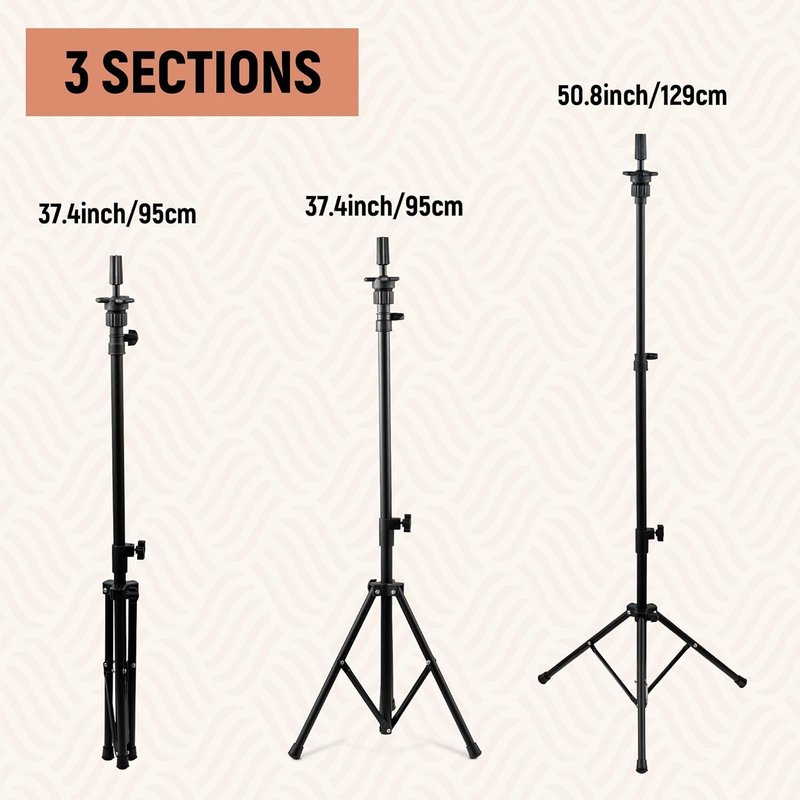 Tall Wig Tripod Stand with Canvas Mannequin Head - 23 Inch Styling Display Kit with Accessories | Adjustable Height 37.4-50.8 Inch