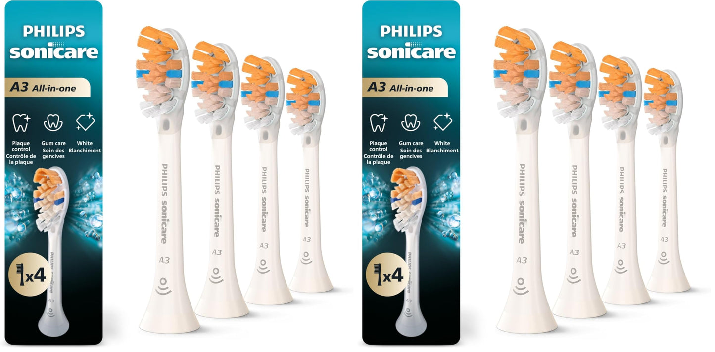Philips Sonicare A3 All-in- - Genuine Replacement Electric Toothbrush Heads,White,Year Supply,HX9094/65,4 Count (Pack of 2)
