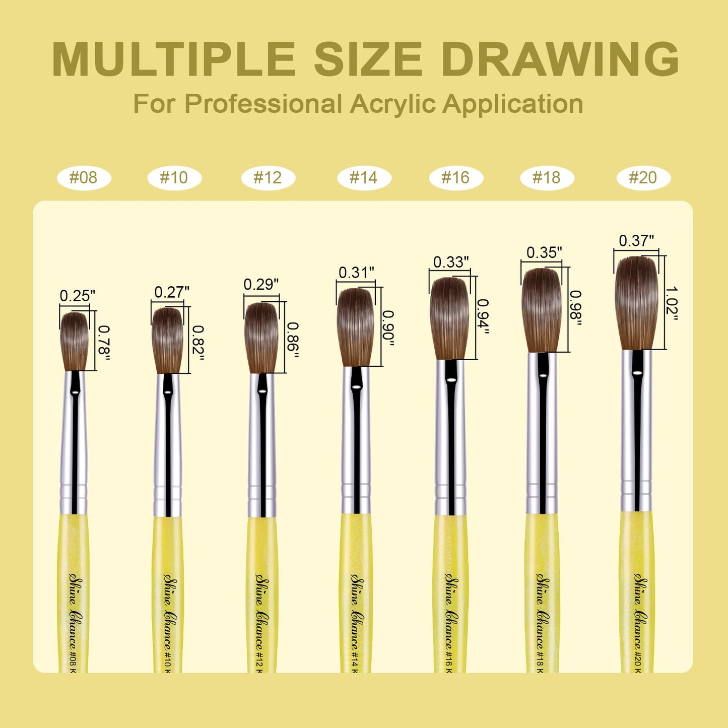Acrylic Nail Brush Size 14, 100% Pure Kolinsky Nail Brush for Acrylic Application, Professional Nail Extension Manicure Tool Nail Drawing Pen for DIY Home Salon(Yellow)