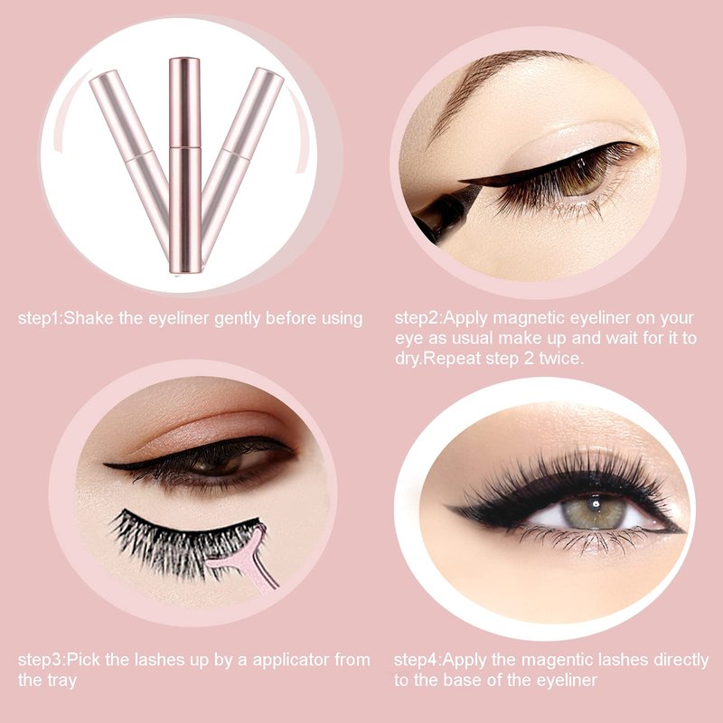 miaowang 6D Magnetic Brown Eyelashes and Magnetic Eyeliner Kit 3 Style with Tweezers (Brown No.2)