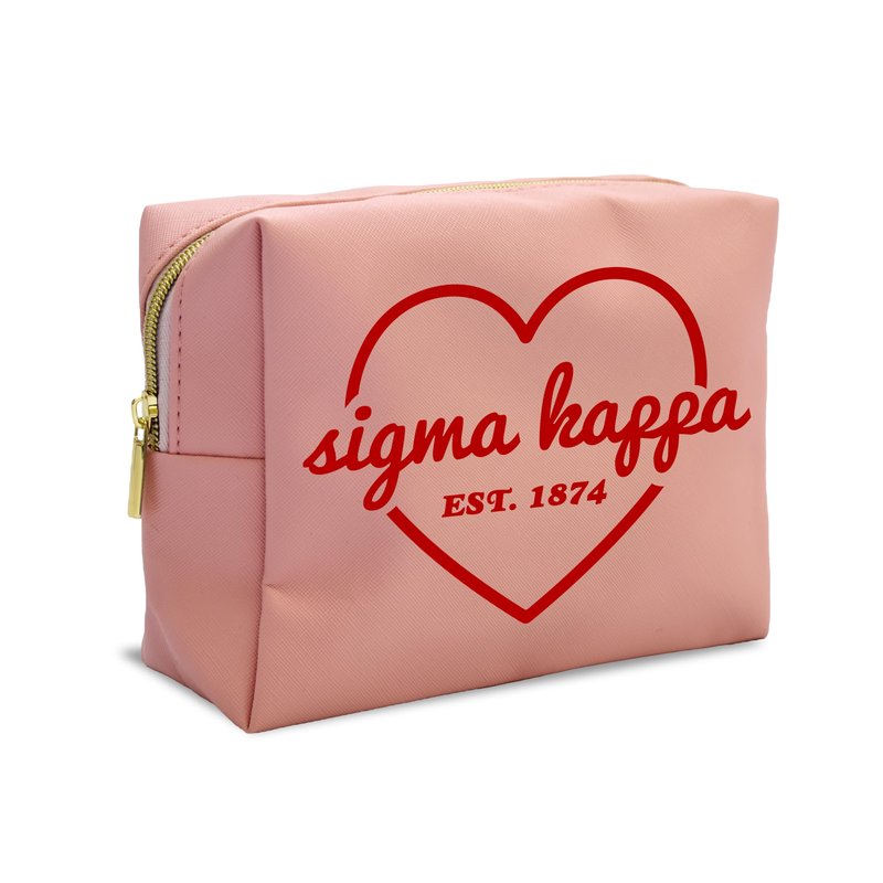 Sorority Shop Sigma Kappa Makeup Bag - Multi-Purpose PU Leather, Water-Resistant Makeup travel bag with Licensed Design and Zipper Closure, Perfect Sigma Kappa Sorority Gifts for Women