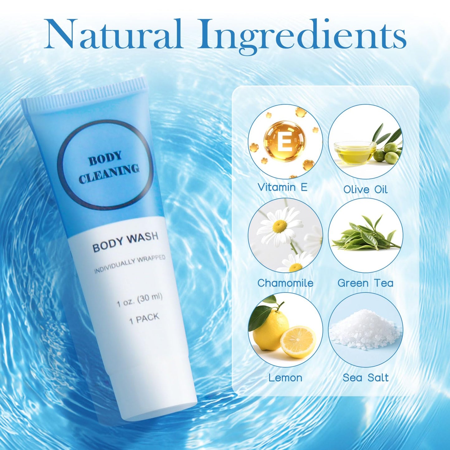 Travel Size Body Wash, Individually Wrapped Bulk 1 oz/30 ml Mini Shower Gel Set Trial Sample Small Single Use Toiletries Amenities Kit for Men & Women for Hotel/Camping/Vacation/Homeless (100 Pack)