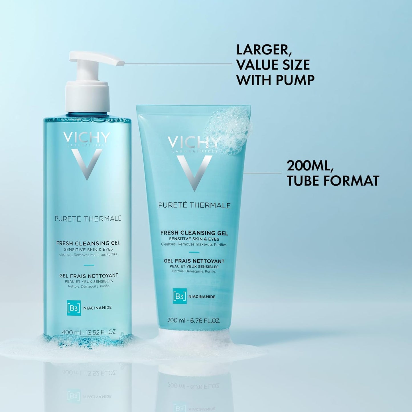 VICHY Pureté Thermale Cleansing Gel - Gentle Makeup Remover with Glycerin & Niacinamide | Safe for Sensitive Skin