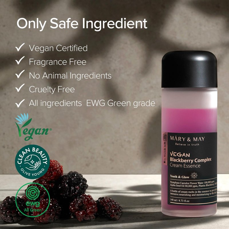 Mary&May Vegan Blackberry Complex Cream Essence Duo- Intense Hydrating & Soothing Face Essence - Fragrance-Free, Hypoallergenic, Deep Moisture, Boost Elasticity, Korean Skincare, 9.46 fl.oz.