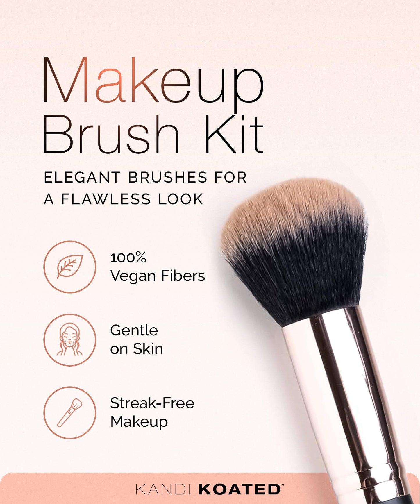 7-Pieces Makeup Brush Set with Faux Leather Travel Case (Rose Gold) - Synthetic Makeup Brush Kit with Daily Affirmations by Kandi Burruss - Cruelty-Free, Beauty & Makeup