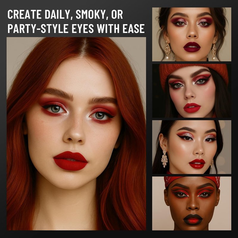 GKSHSU Chameleon Face Highlighter Palette, Multichrome Eyeshadow Shimmer Pigmented Powder, Holographic Sparkle Red Highlighter(Red)