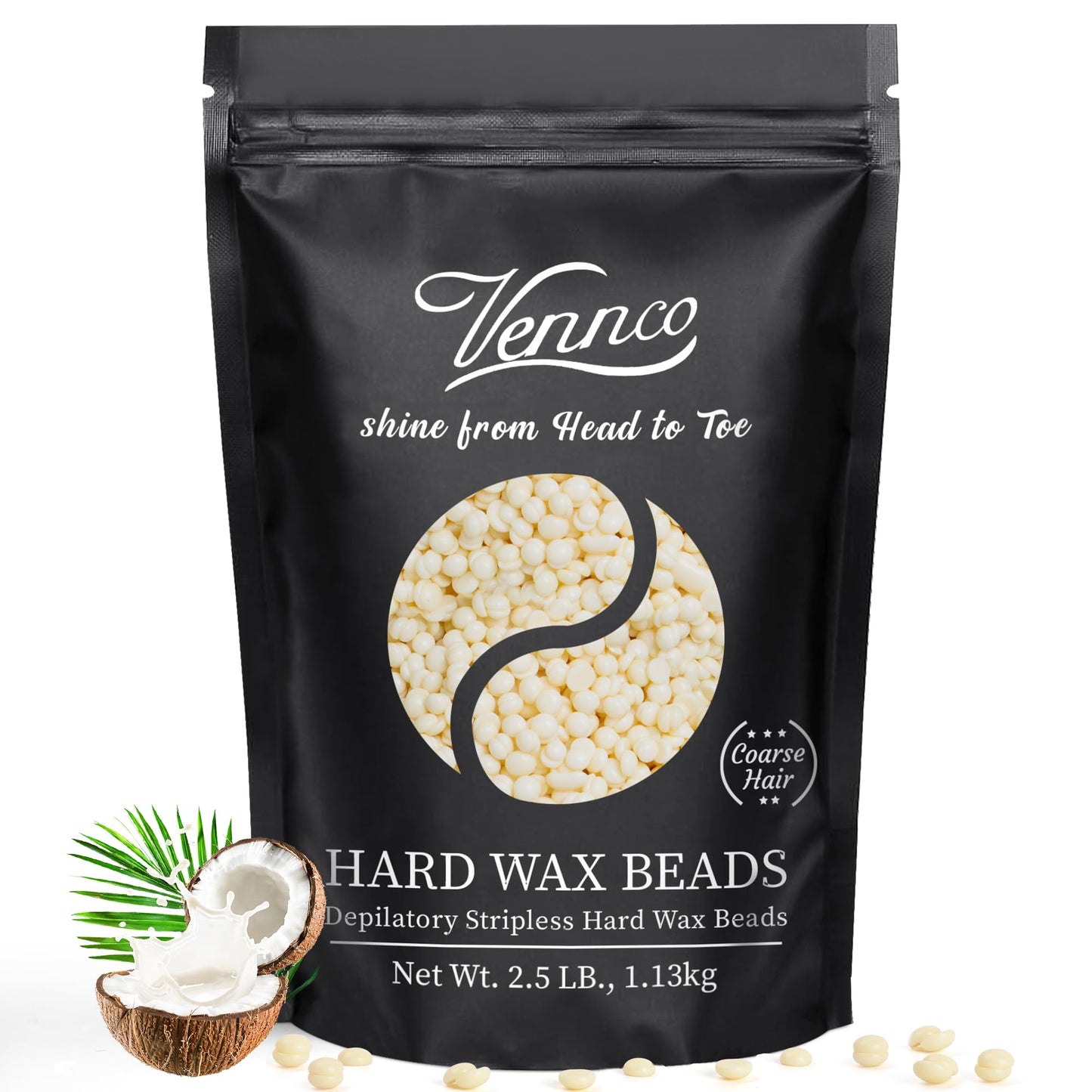 Vennco 2.5lb Cream Hard Wax Beads, Premium Coconut-Infused Hair Removal Wax for Full Body - Ideal for Brazilian, Bikini, Legs, Arms, Chest, and Back