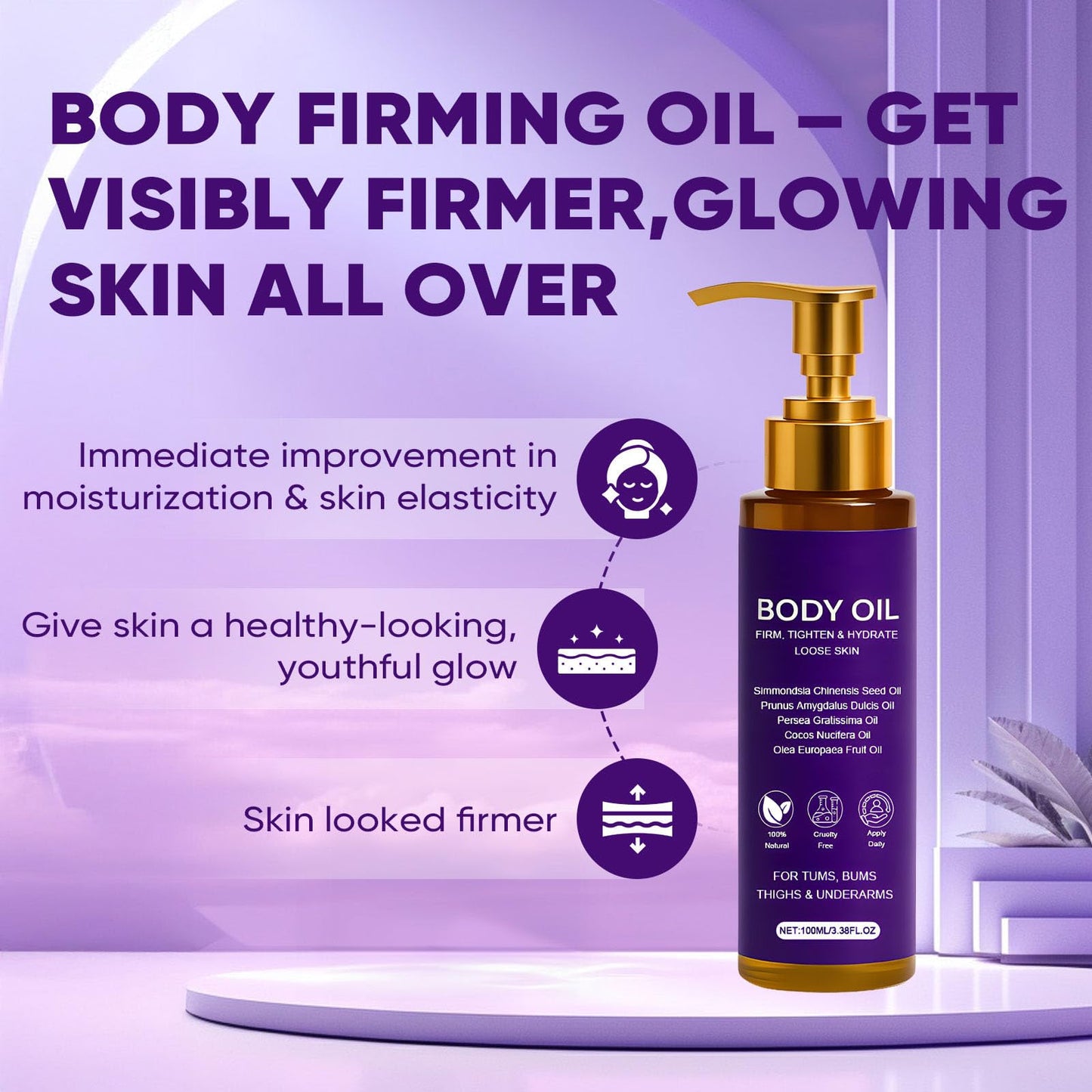Zotreval Body Firming Oil, Luxury Body Oil for Crepe Skin, Firming Tightening & Hydrating Body Serum with Vitamin E and Sweet Almond Oil, Smooths Skin for Women