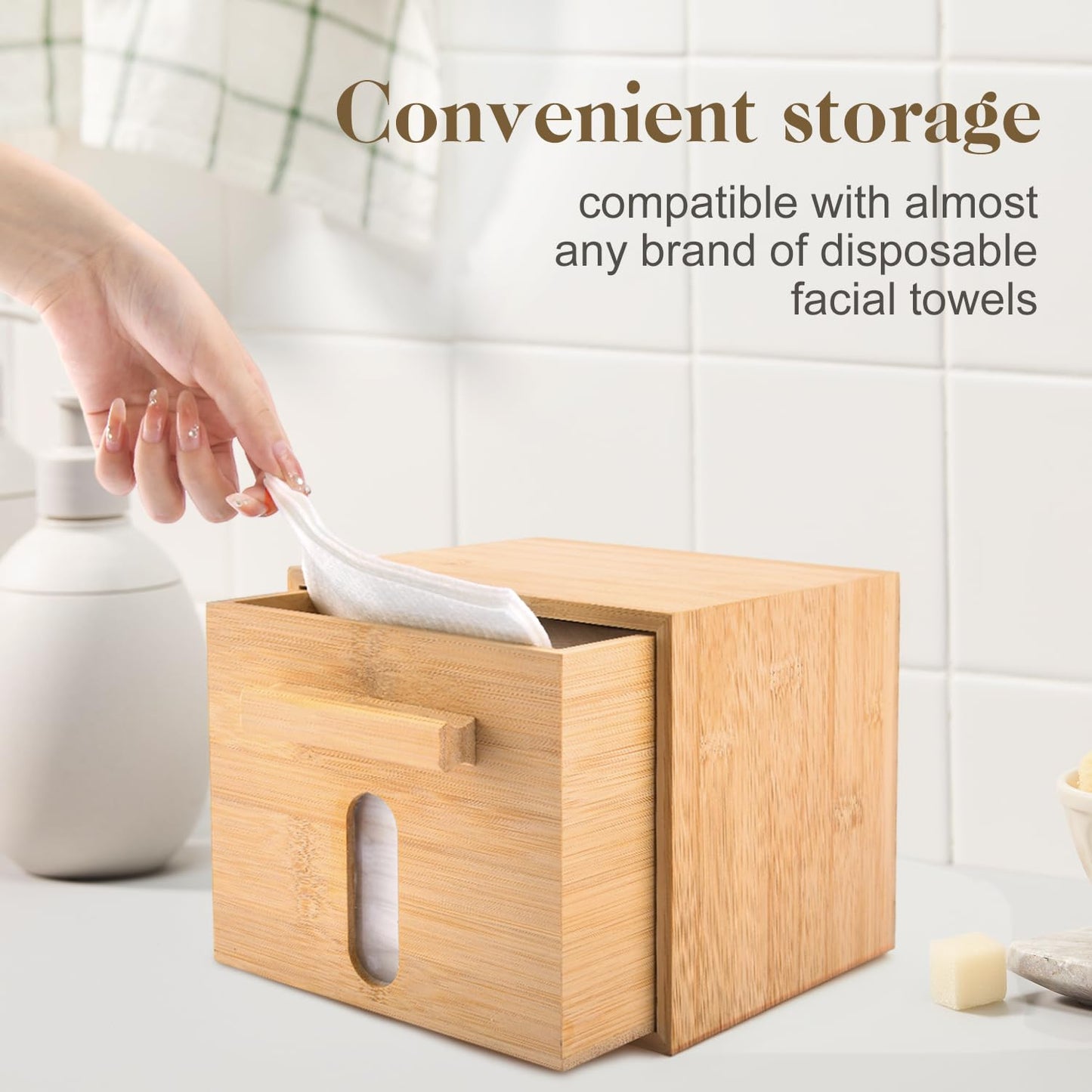 Catekro Bamboo Desk Organizer for Face Towel, Disposable Face Towel Storaged with Luxe Bamboo Box, Bamboo Box Multifunctional Bamboo Storage Box for Facial Towels