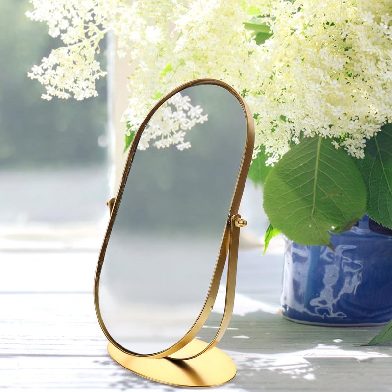 Zerodeko Retro Metal Makeup Mirror 11.22X5.90X3.93In Single-Sided Vanity Mirror Portable Desktop Cosmetic for Dressing Table Bathroom Use