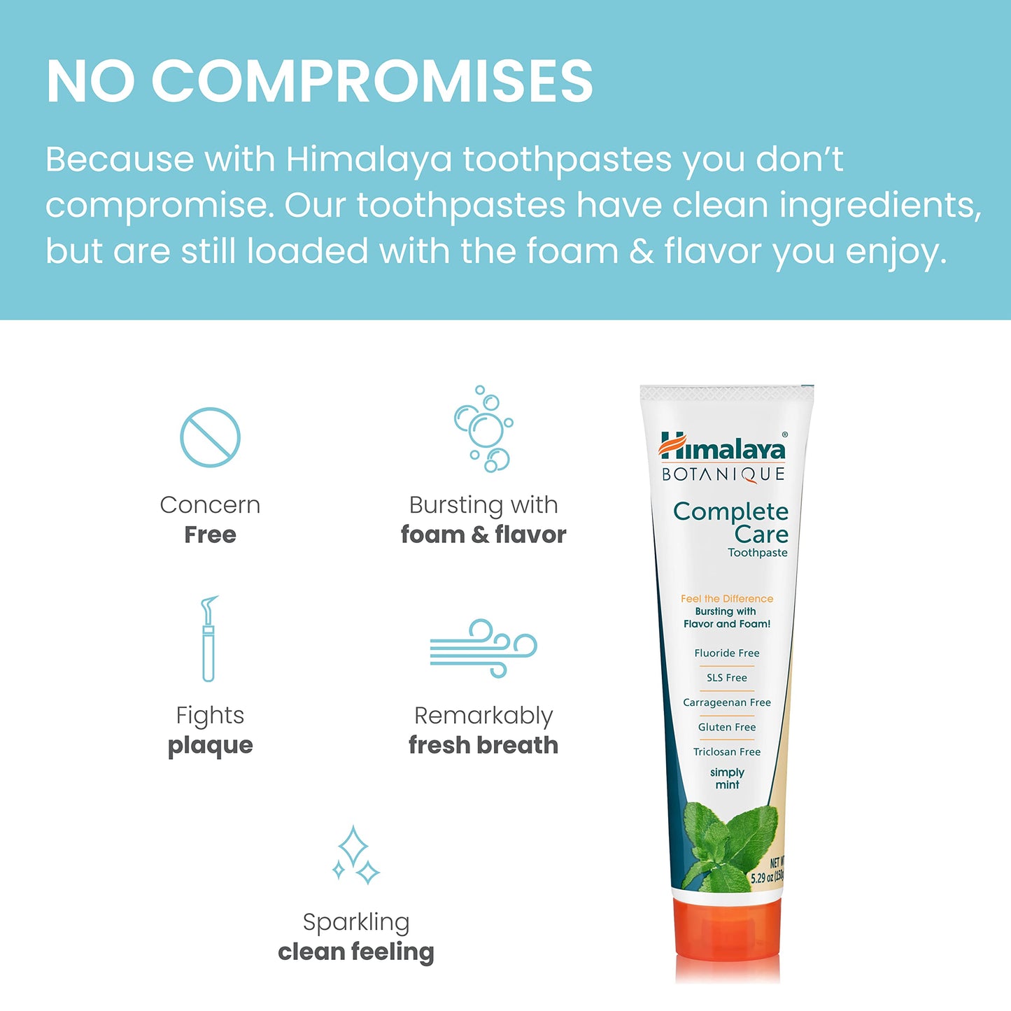 Himalaya Botanique Complete Care Toothpaste - Herbal, Mint, Fluoride-Free, SLS Free - 5.29 Oz, 4 Pack