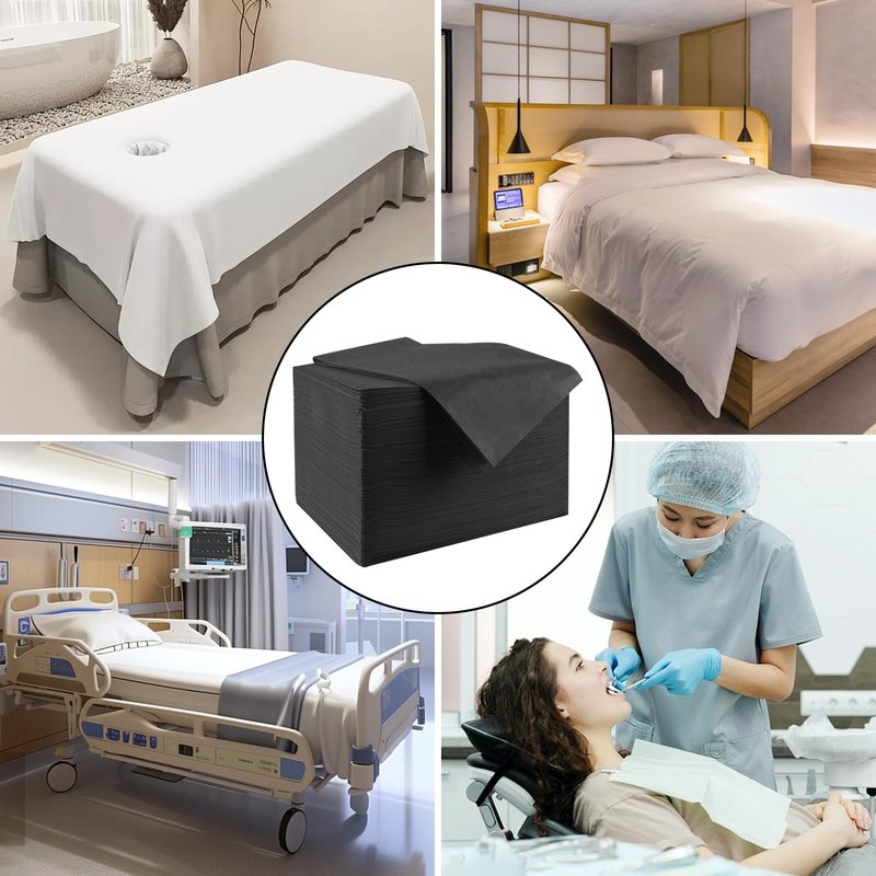 100 Pcs Disposable Massage Table Sheets 31" x 71" Non-Woven Fabric Bed Sheets Cover for Spa, Massage, Beauty Salon, Tattoos, Hotels (Black)