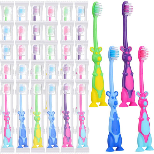 Gerrii Kids Toothbrushes Bulk Soft Lovely Little Kangaroo with Covers Suction Cup Individually Wrapped for Children Toddler Home School Camp Daycare Travel(100 Pcs)