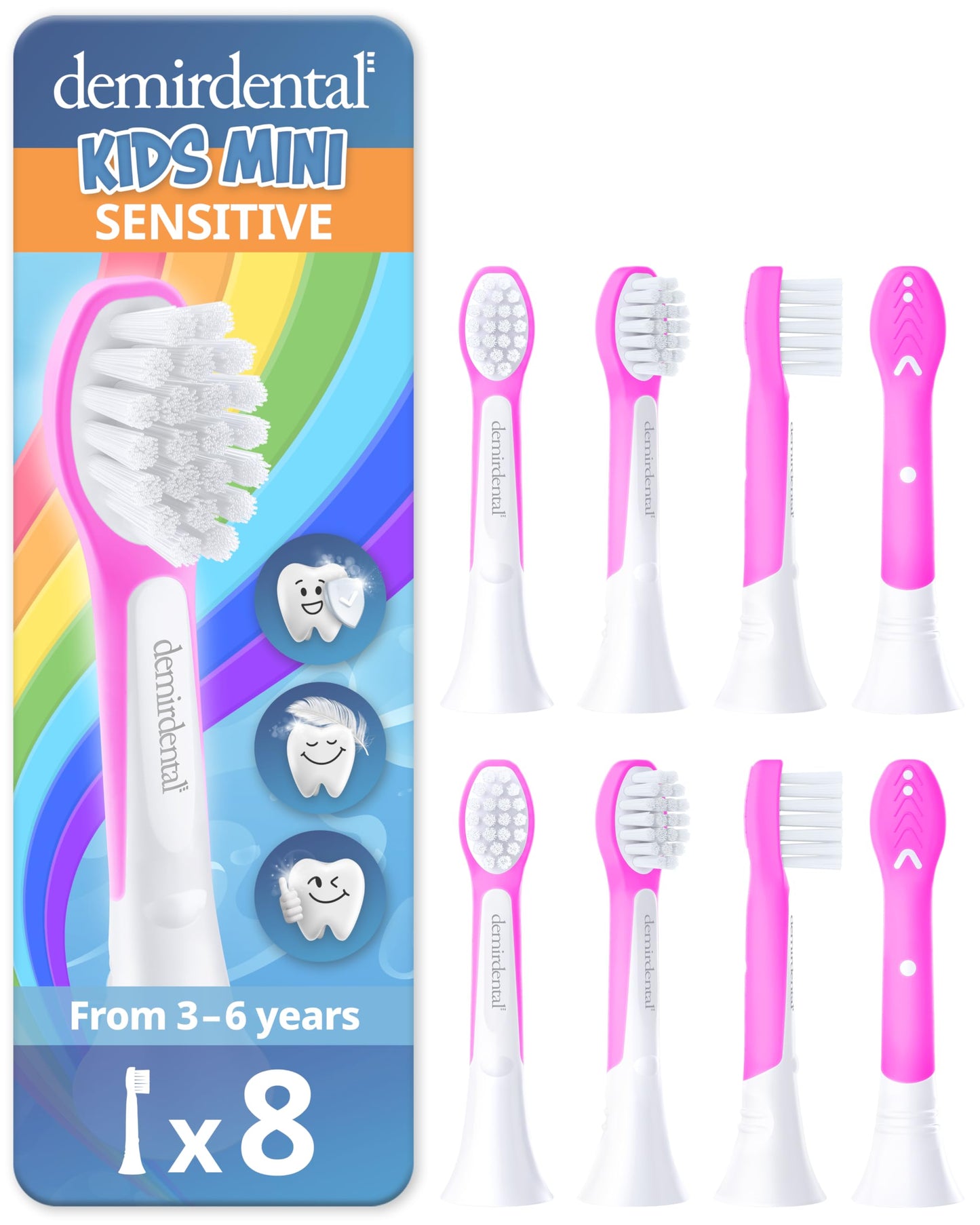 demirdental Kids Mini Toothbrush Heads Compatible with Philips Sonicare Compact Kids Toothbrush Heads - Replacement Heads Sensitive - Brush Heads from Ages 3 to 6 - Magenta - Replaces HX6038-8 Pack
