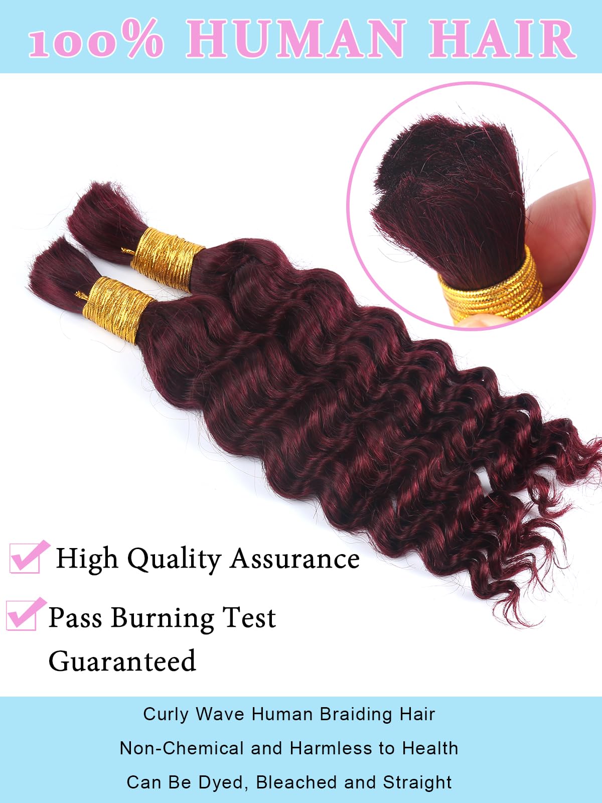 Burgundy Human Braiding Hair for Boho Braids 2 Bundles 20 Inch 100g 99J Deep Water Wave Bulk Human Hair for Braiding Wet and Wavy Curly Bundles No Weft Micro Braiding Hair Human Hair Extensions