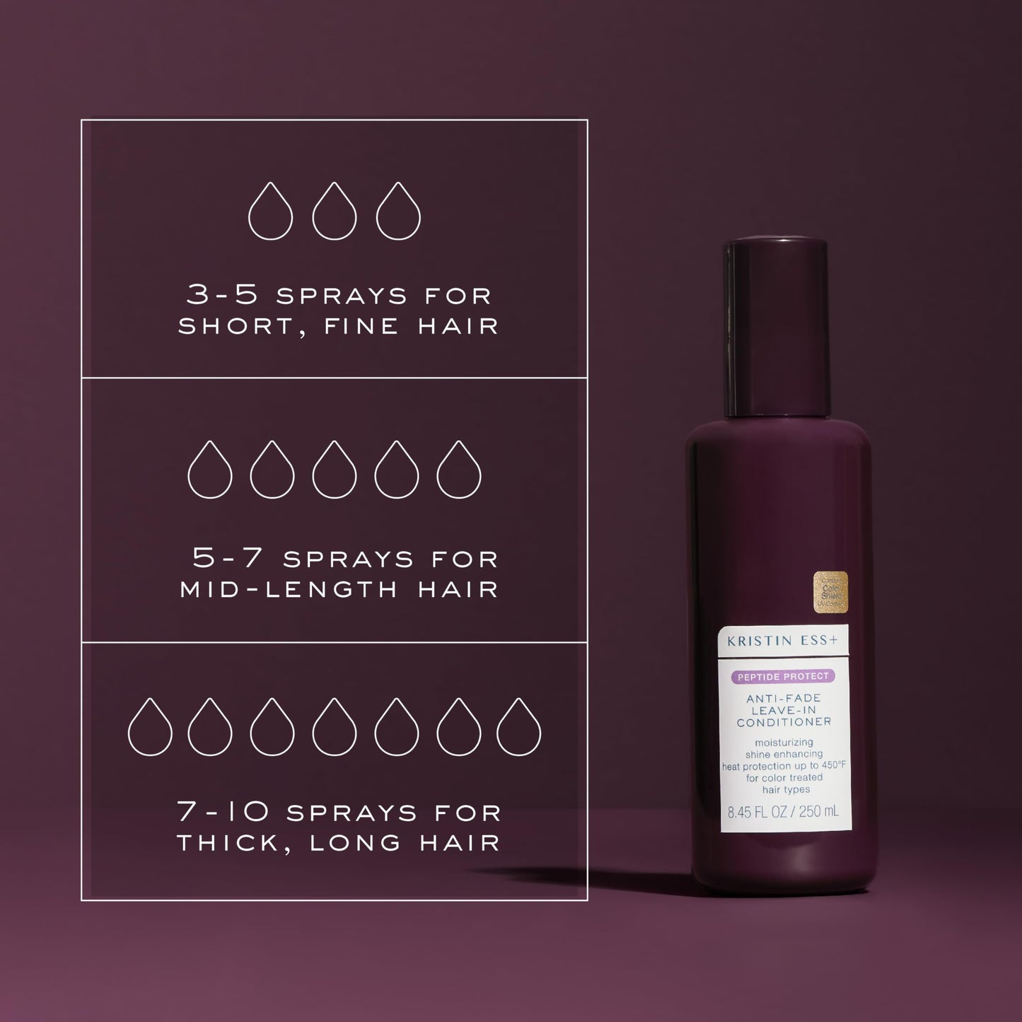 Kristin Ess+ Anti-Fade Moisturizing Leave-in Conditioner w/UV Color Shield & Peptides for Prolonged Color Vibrancy, Lightweight, Anti Frizz Heat Protectant - Sulfate & Paraben Free, Vegan, 8.45 fl oz