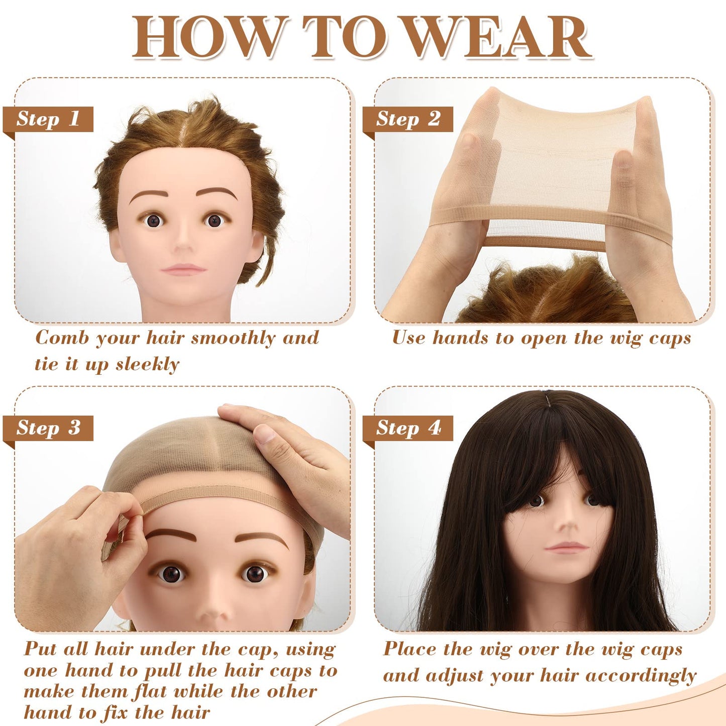 Mepase 200 Pcs Wig Caps Nylon Stocking Caps Bulk Elastic Thin Head Wig Accessories for Women Men Halloween Hair Decorations Brown and Light Brown