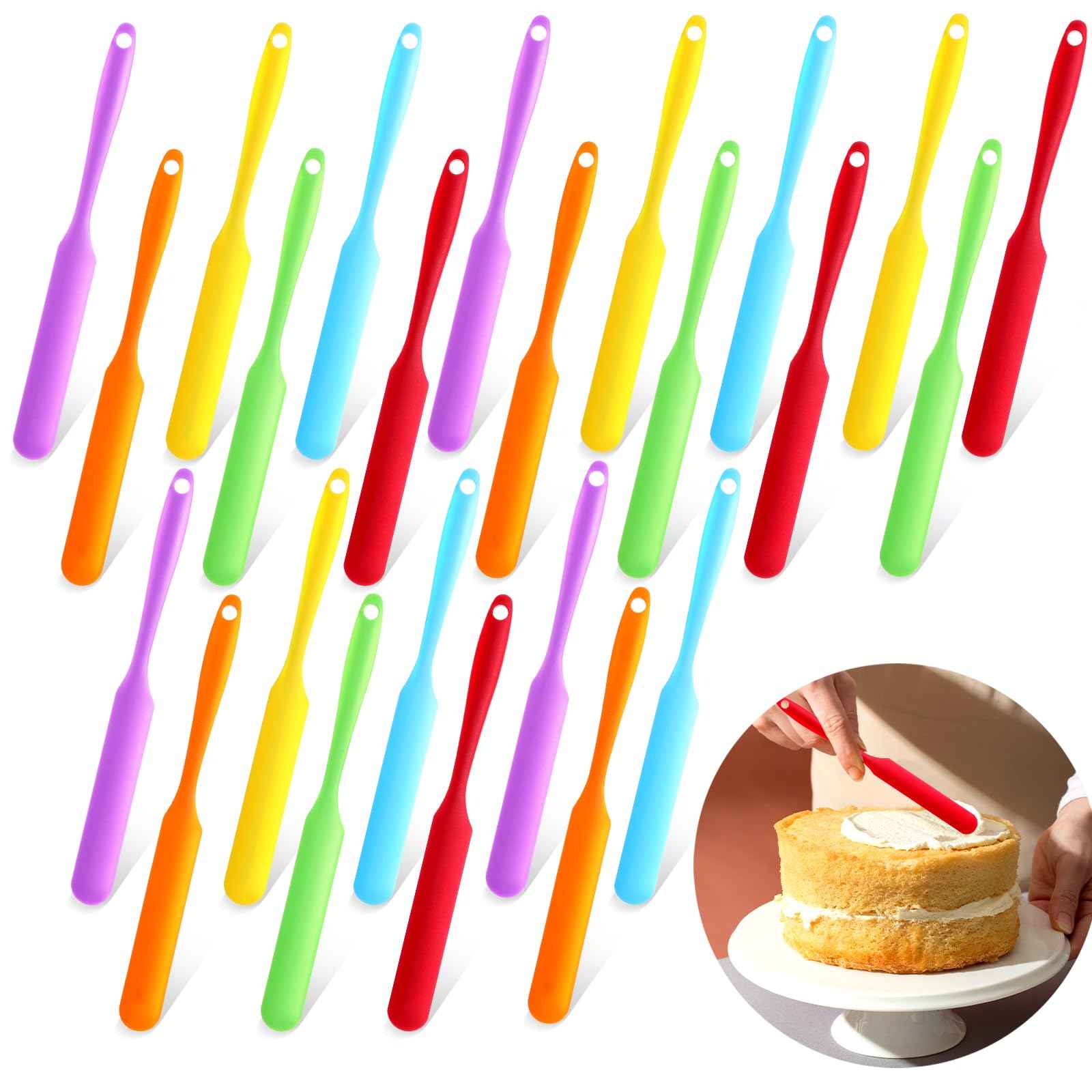 24pcs Jar Spatula,Silicone Jar Scraper with Long Handle,Jam Spreader Cake Cream Butter Spatulas, Silicone Spatula Waxing Applicator for Home Salon Body Use